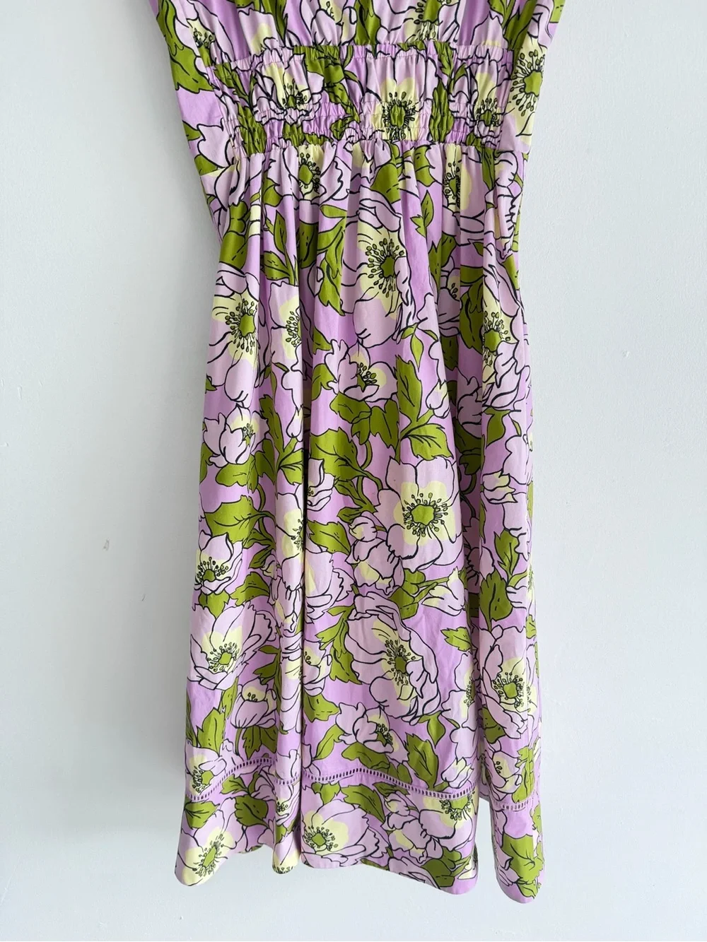 Tory Burch Pink Floral Smocked Cotton Dress Size 10 8719
